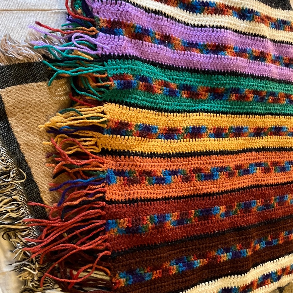 Vintage crochet handmade fringed afghan multicolor 1980’s or 1970’s Queen / King - Picture 5 of 7